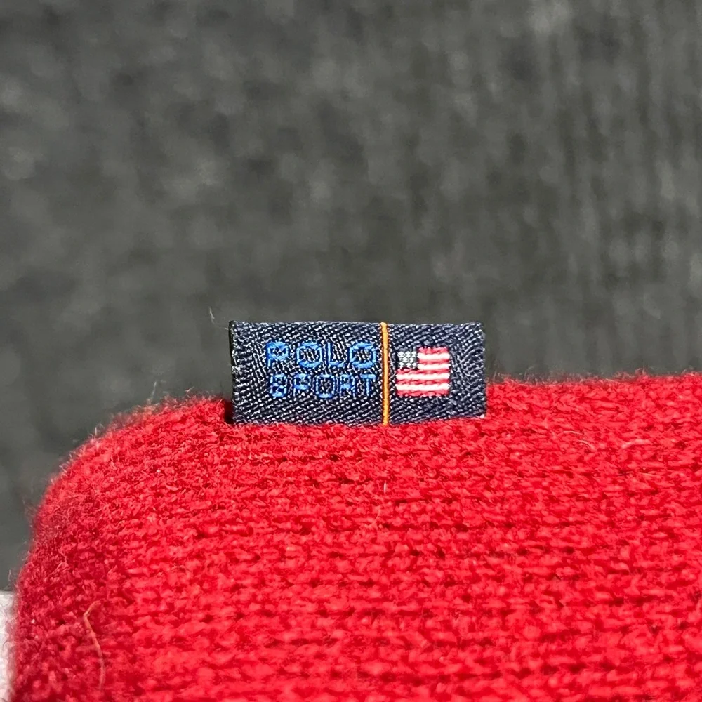 Vintage Polo Sport Beanie Mens OSFM Red Navy Blue Lambswool Fleece Lined Stripe